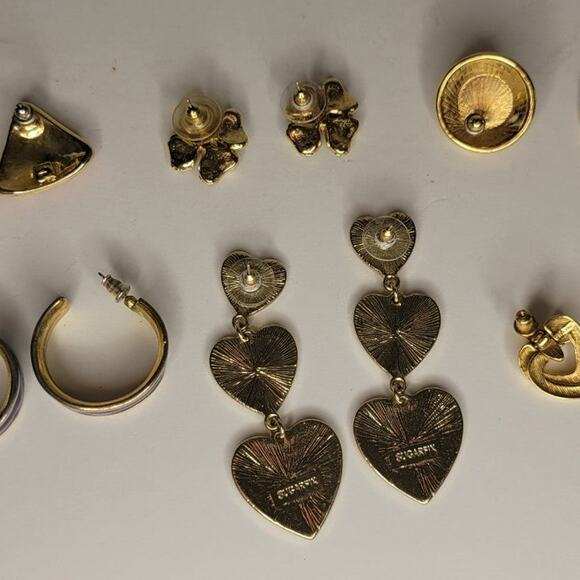 Vintage Gold Tone Enamel Earrings Lot - Picture 4 of 9